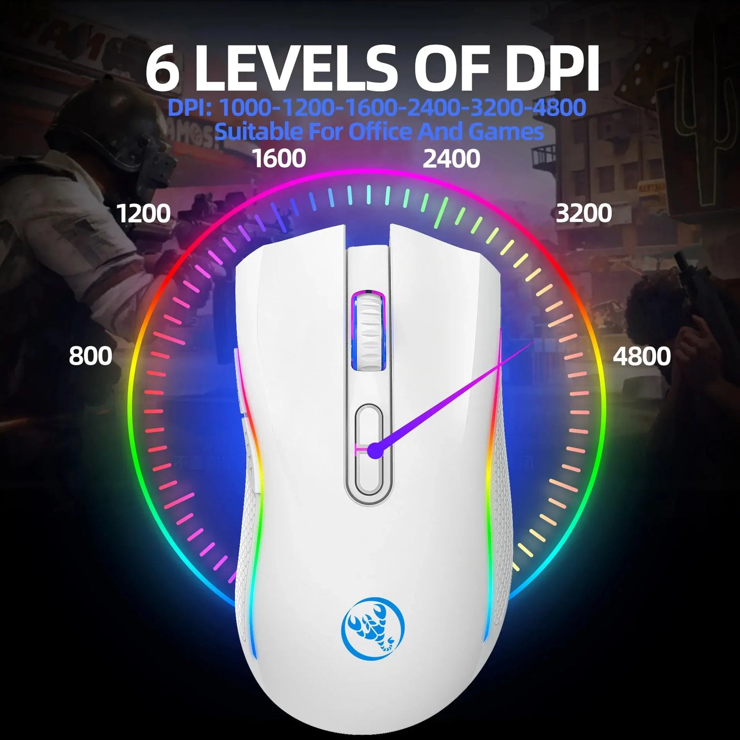 Wireless Rechargeable 2.4G Gaming Mouse RGB Light DPI Adjustable