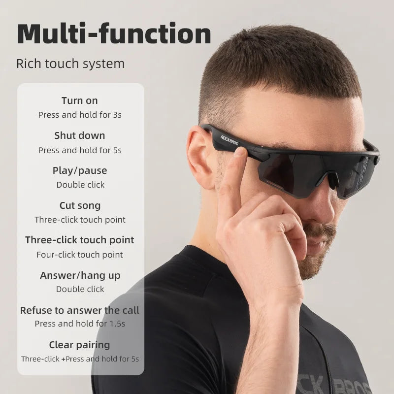 ROCKBROS Polarized Photochromic Cycling Glasses Wireless Bluetooth